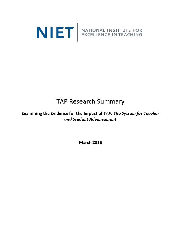 TAP Research Summary: March 2016