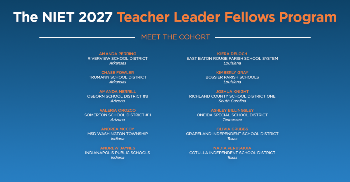 12 Outstanding Educators Selected for National Institute for Excellence in Teaching’s 2027 Teacher Leader Fellows Program