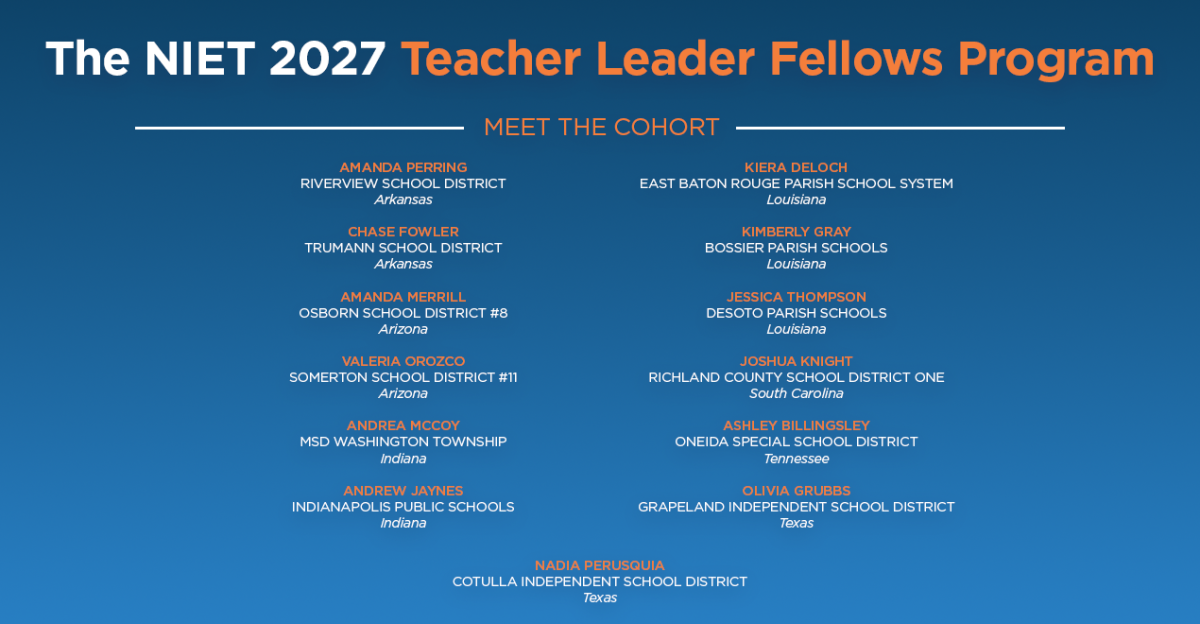 13 Outstanding Educators Selected for National Institute for Excellence in Teaching’s 2027 Teacher Leader Fellows Program