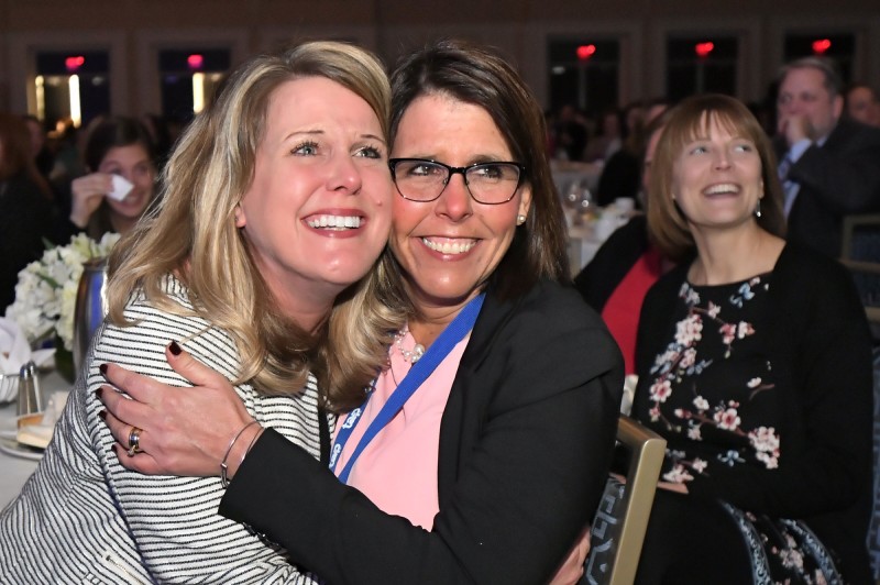Karen Brock and Lori Line Celebrate While Watching 2018 TAP Founder's Award Profile Video