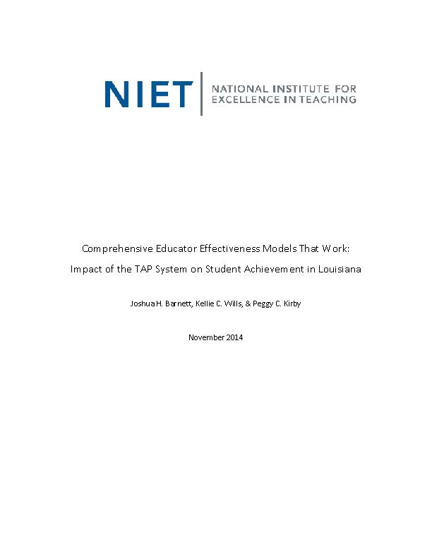 Comprehensive Educator Effectiveness Models That Work: Impact of TAP System on Student Achievement in Louisiana