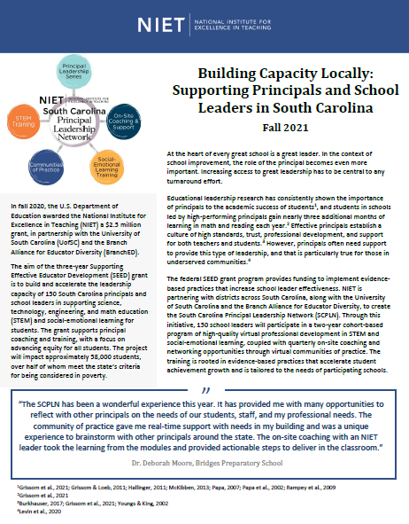Building Capacity Locally: Supporting Principals and School Leaders in South Carolina